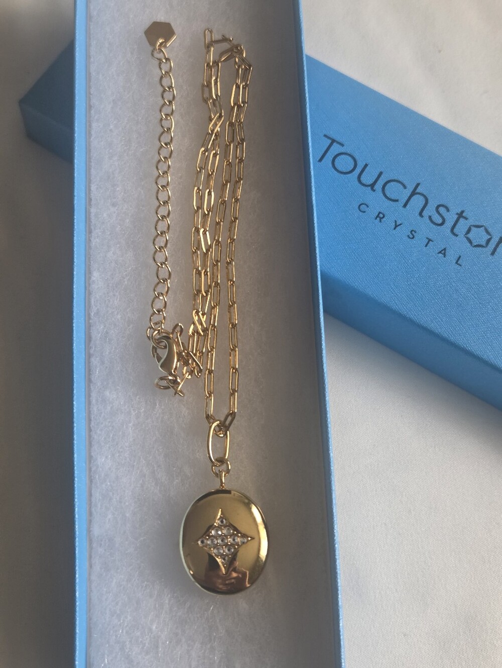TOUCHSTONE CRYSTAL Oval Locket Pendant Necklace with Swarovski Crystals